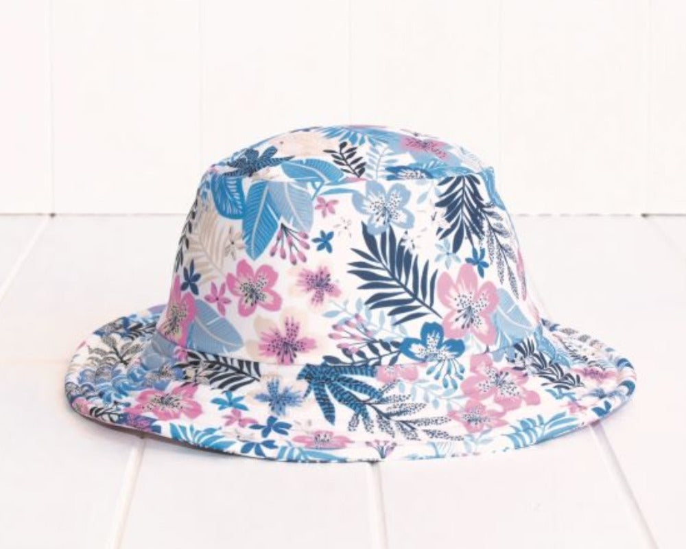 Blue Floral Swim Wide Brim Hat 3-6 years