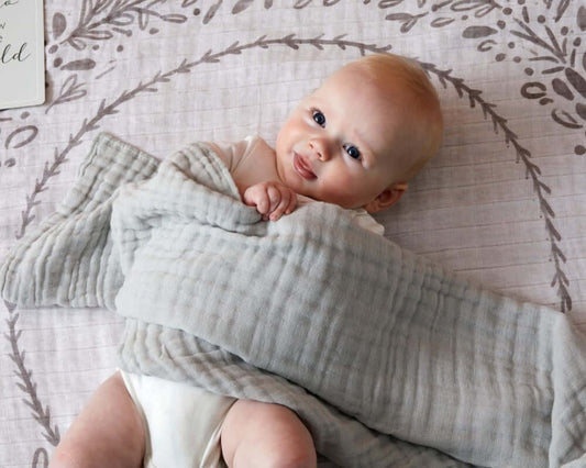 100% Cotton Grey Double Muslin Baby Blanket