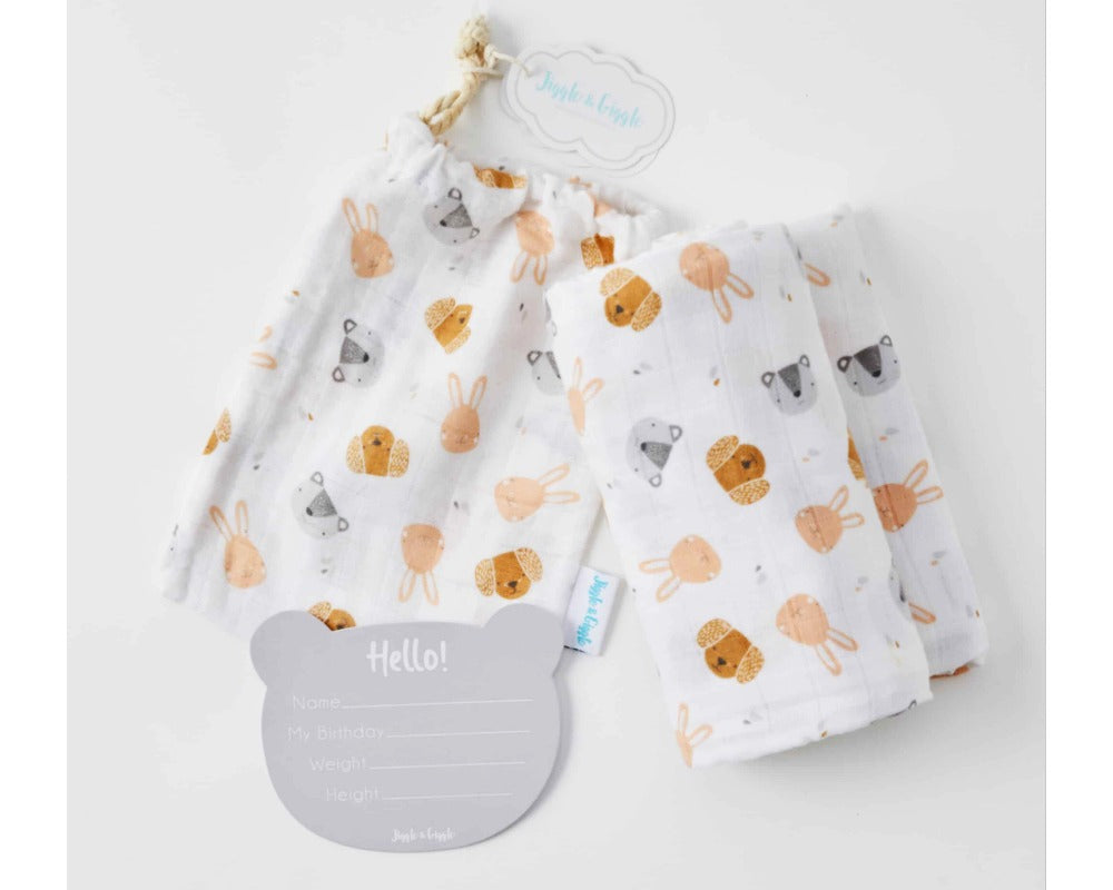 Muslin Wrap Animal Faces & Arrival Card