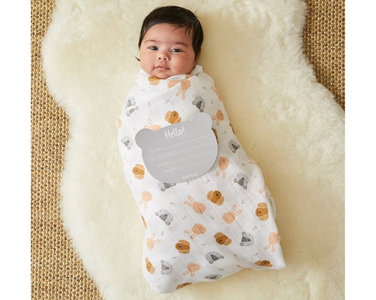 Muslin Wrap Animal Faces & Arrival Card