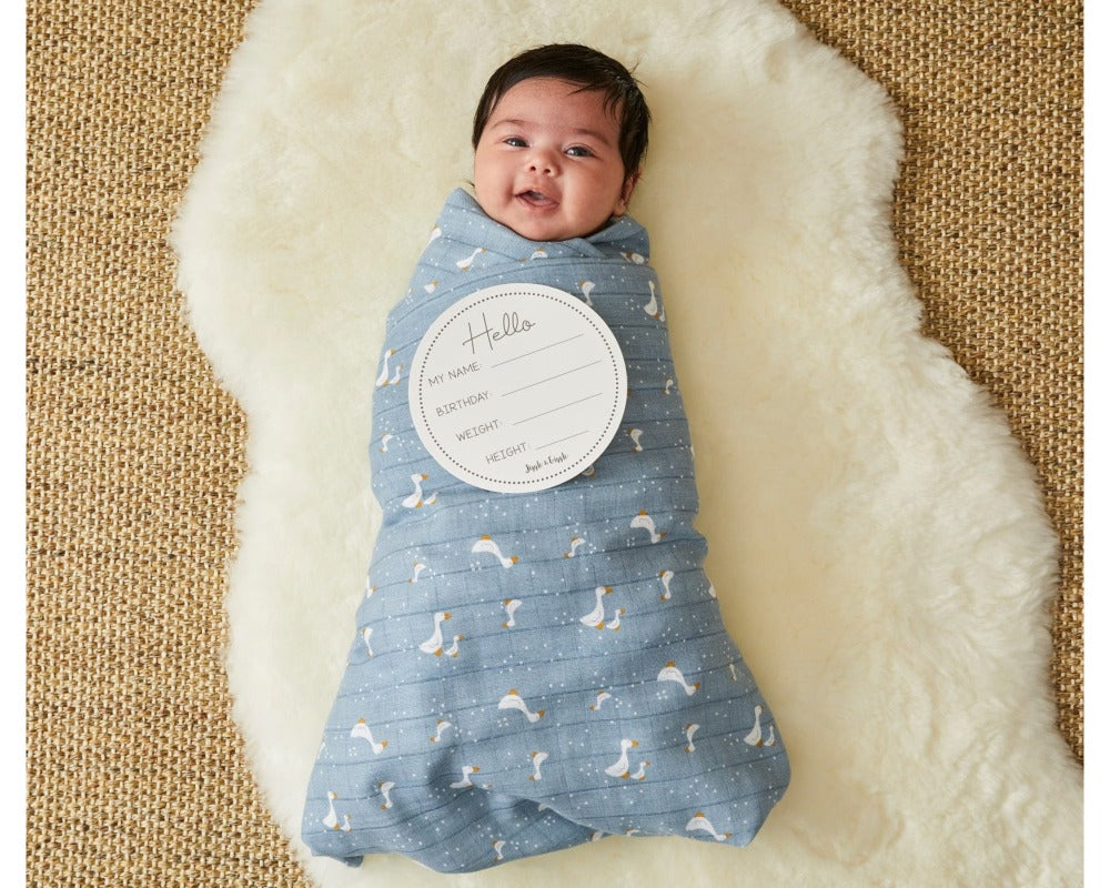 Blue Goose Muslin Wrap & New Arrival Card