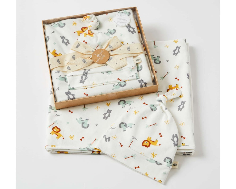 Adventure Baby Wrap & Knotted Beanie Set