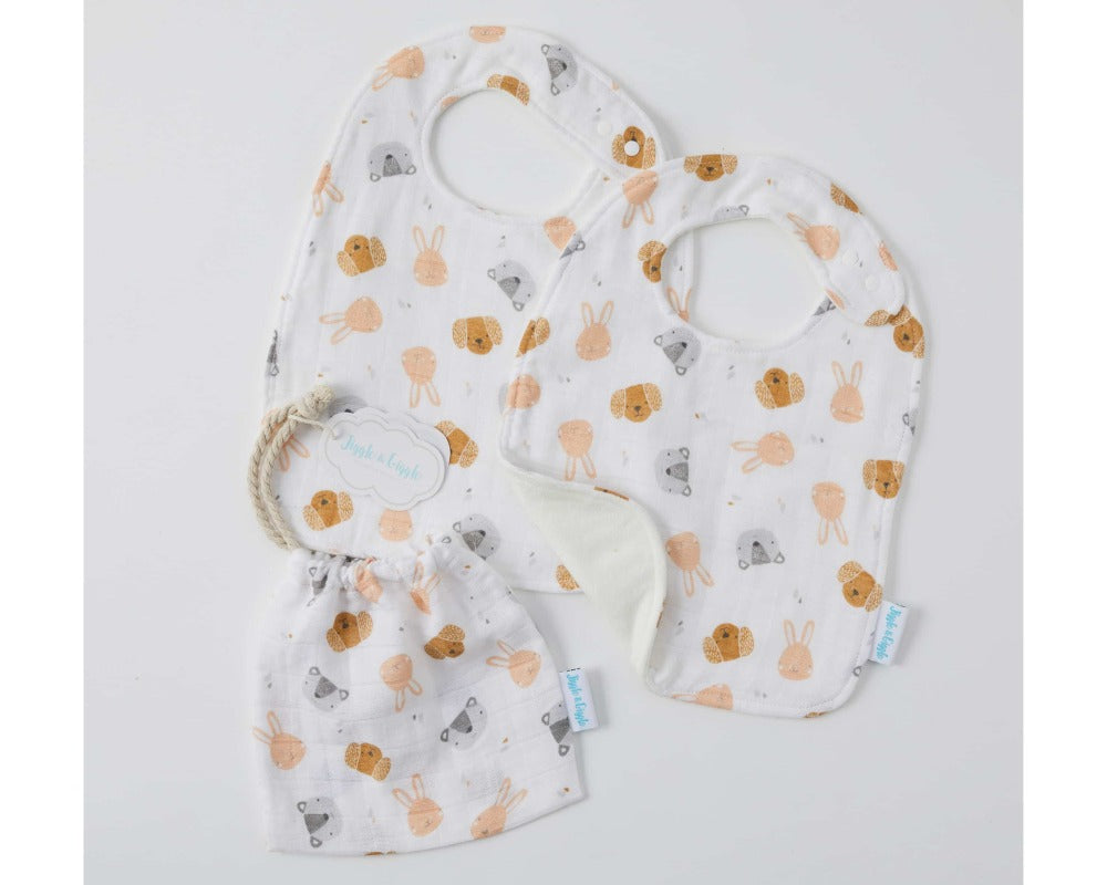 Animal Faces Muslin Bib Set Of 2