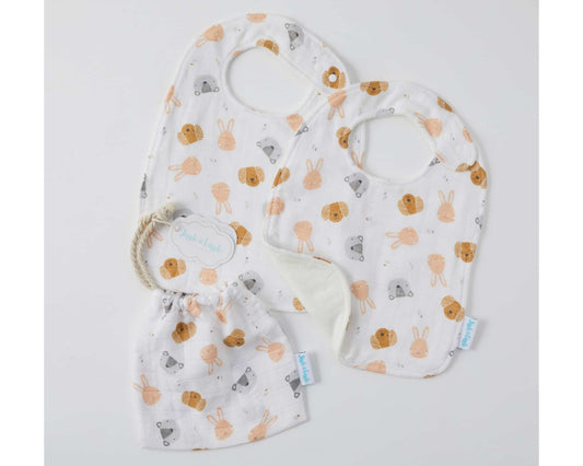 Animal Faces Muslin Bib Set Of 2